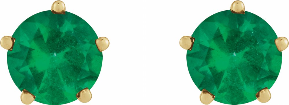14K Yellow Gold Lab-Grown Emerald Stud Earrings