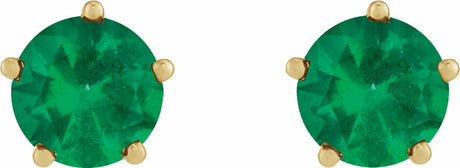14K Yellow Gold Lab-Grown Emerald Stud Earrings
