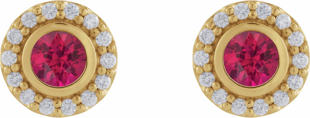 14K Yellow Gold Lab-Grown Ruby & 1/5 CTW Natural Diamond Halo-Style Stud Earrings