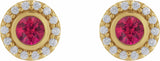 14K Yellow Gold Lab-Grown Ruby & 1/5 CTW Natural Diamond Halo-Style Stud Earrings