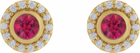 14K Yellow Gold Lab-Grown Ruby & 1/5 CTW Natural Diamond Halo-Style Stud Earrings