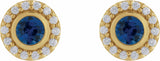 14K Yellow Gold Lab-Grown Blue Sapphire & 1/5 CTW Natural Diamond Halo-Style Stud Earrings