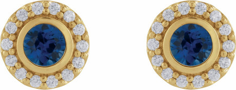 14K Yellow Gold Lab-Grown Blue Sapphire & 1/5 CTW Natural Diamond Halo-Style Stud Earrings