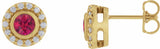 14K Yellow Gold Lab-Grown Ruby & 1/5 CTW Natural Diamond Halo-Style Stud Earrings