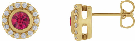 14K Yellow Gold Lab-Grown Ruby & 1/5 CTW Natural Diamond Halo-Style Stud Earrings