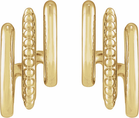 14K Yellow Gold Beaded Stacked 15.2 mm Triple J-Hoop Earrings