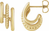 14K Yellow Gold Beaded Stacked 15.2 mm Triple J-Hoop Earrings