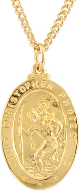 24K Yellow Gold-Plated Sterling Silver 29x19 mm St. Christopher Medal 24" Necklace