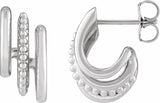 Sterling Silver Beaded Stacked 15.2 mm Triple J-Hoop Earring