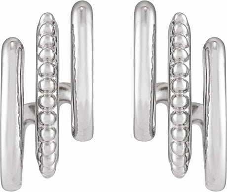 Sterling Silver Beaded Stacked 15.2 mm Triple J-Hoop Earring