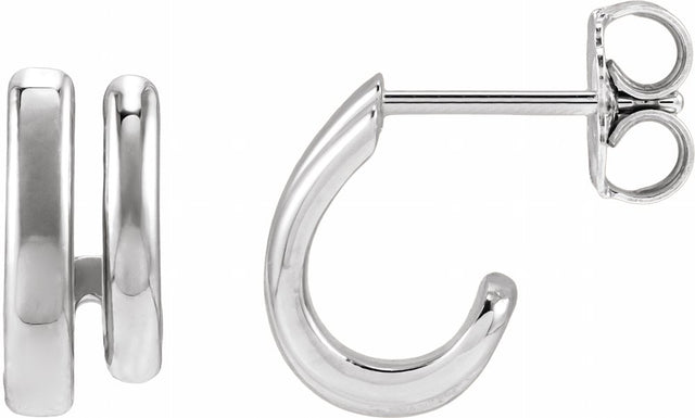 Sterling Silver Stacked 11 mm Double J-Hoop Earrings