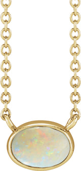 14K Yellow Gold Lab-Grown White Opal Cabochon 18" Necklace