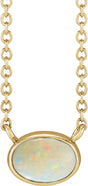 14K Yellow Gold Lab-Grown White Opal Cabochon 18" Necklace