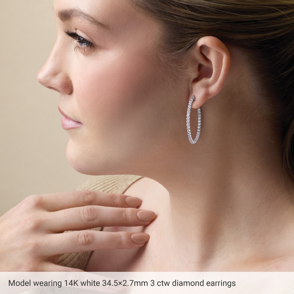 14K Rose Gold 3 CTW Natural Diamond Inside-Outside 34.5 mm Hinged Hoop Earrings