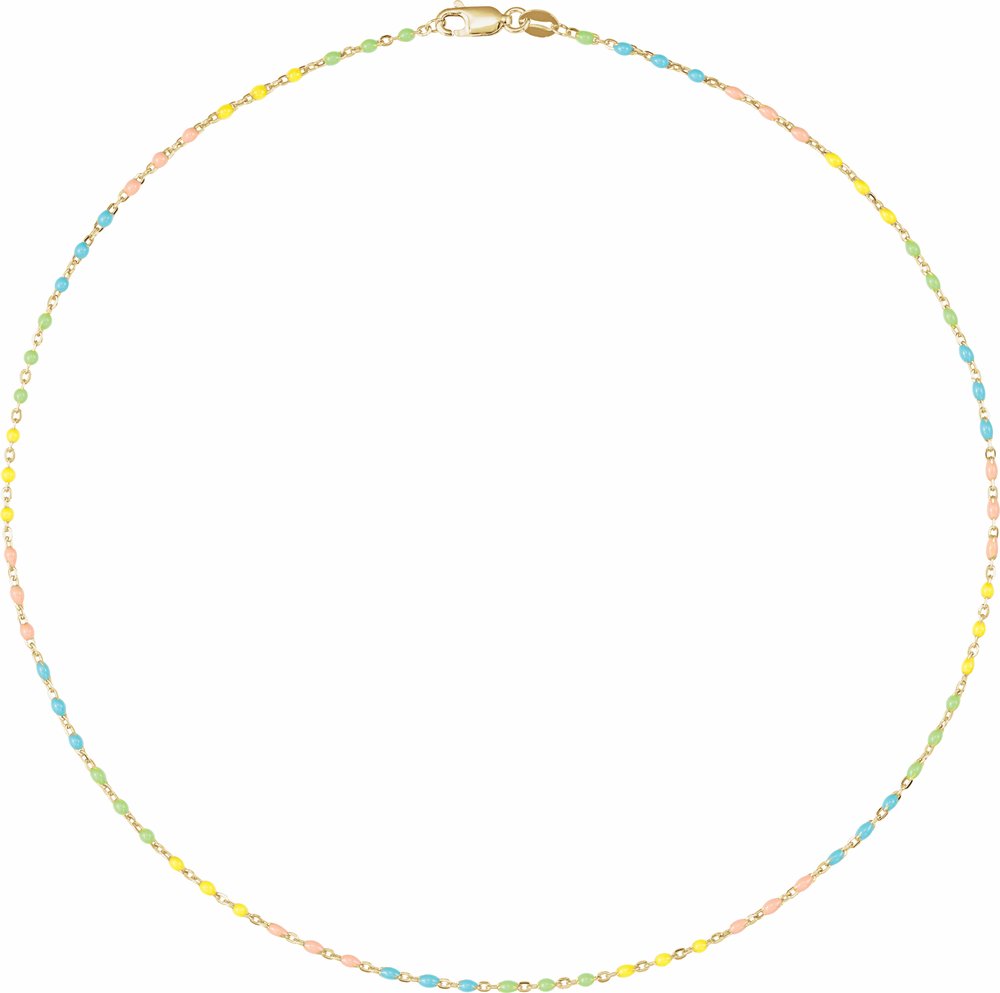14K Yellow Gold-Filled 1.7 mm Multicolor Enamel Bead Cable 24" Chain
