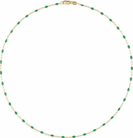 14K Yellow Gold-Filled 1.6 mm Green Enamel Bead Paperclip-Style 16" Chain