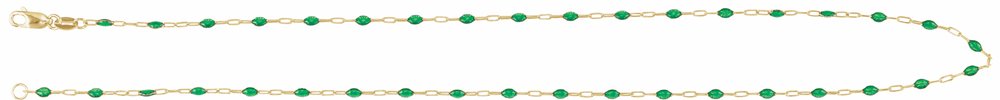 14K Yellow Gold-Filled 1.6 mm Green Enamel Bead Paperclip-Style 18" Chain