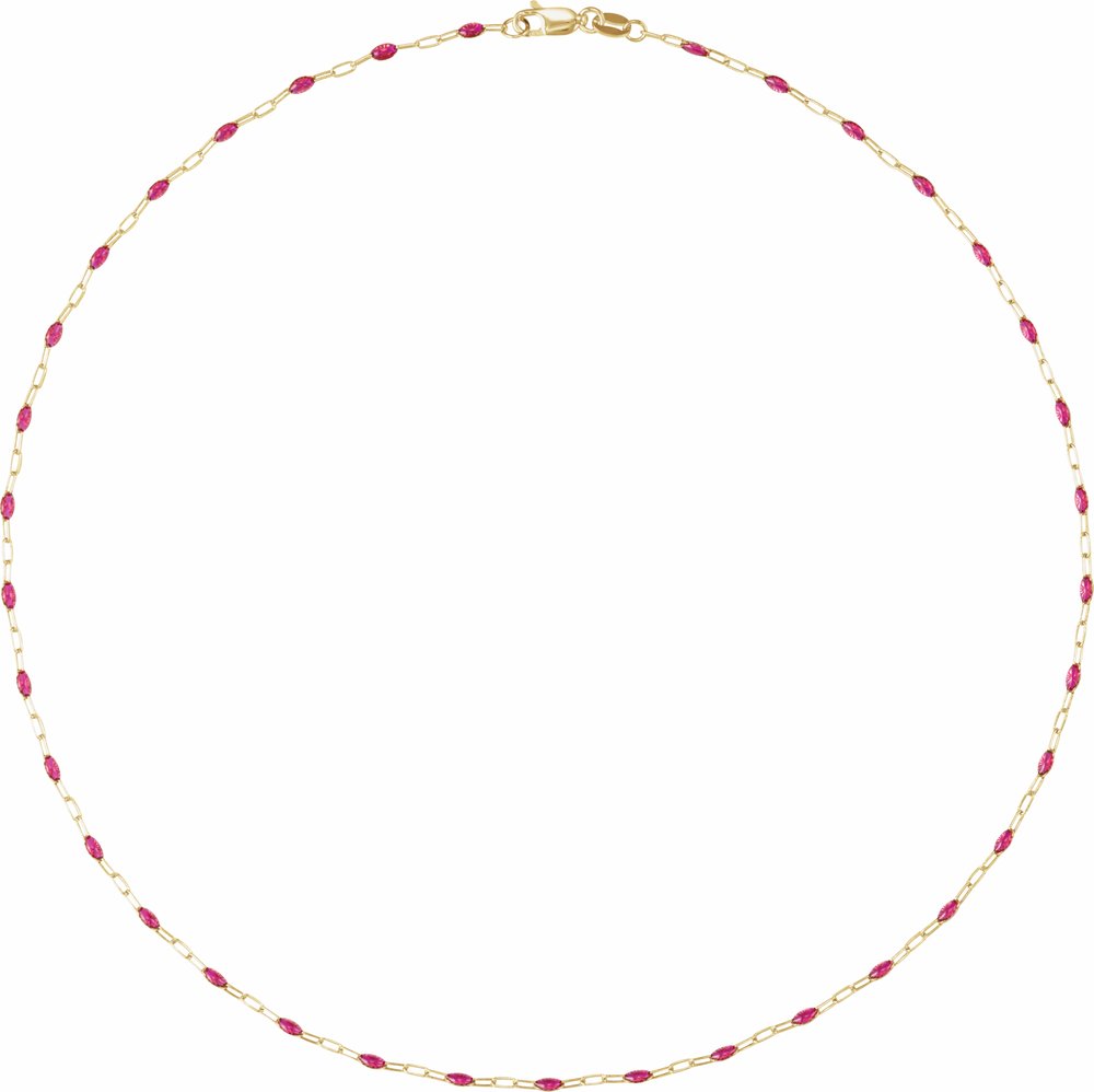 14K Yellow Gold-Filled 1.6 mm Pink Enamel Bead Paperclip-Style 16" Chain