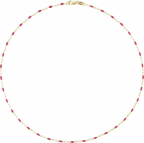 14K Yellow Gold-Filled 1.6 mm Pink Enamel Bead Paperclip-Style 20" Chain