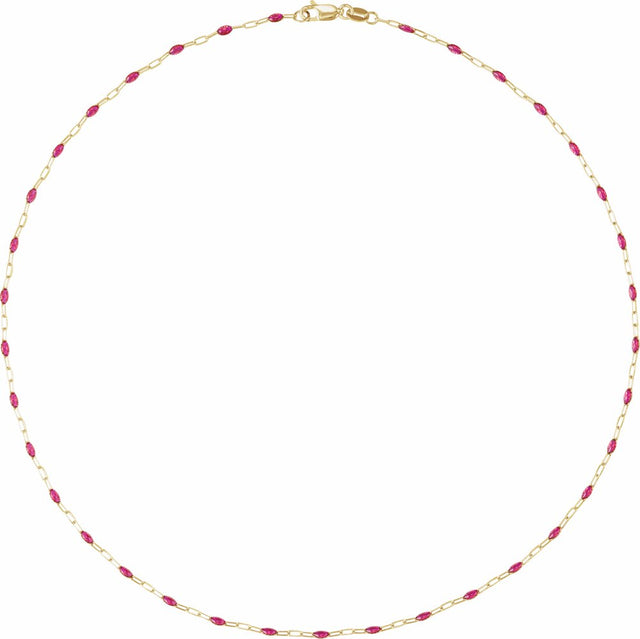 14K Yellow Gold-Filled 1.6 mm Pink Enamel Bead Paperclip-Style 20" Chain