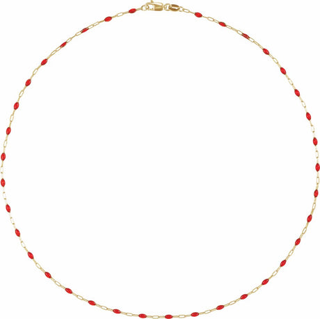14K Yellow Gold-Filled 1.6 mm Red Enamel Bead Paperclip-Style 20" Chain