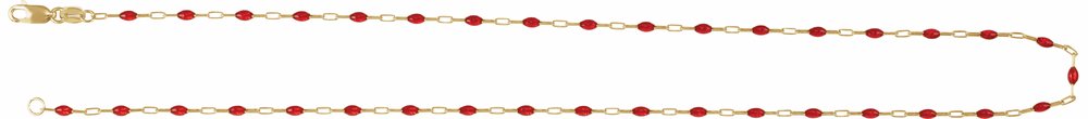 14K Yellow Gold-Filled 1.6 mm Red Enamel Bead Paperclip-Style 20" Chain