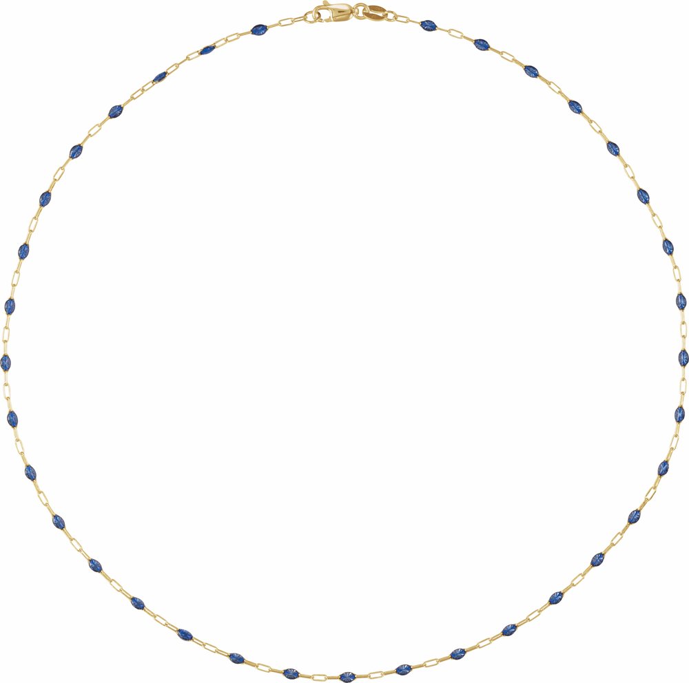 14K Yellow Gold-Filled 1.6 mm Blue Enamel Bead Paperclip-Style 18" Chain