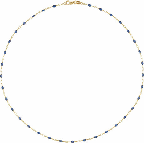 14K Yellow Gold-Filled 1.6 mm Blue Enamel Bead Paperclip-Style 20" Chain
