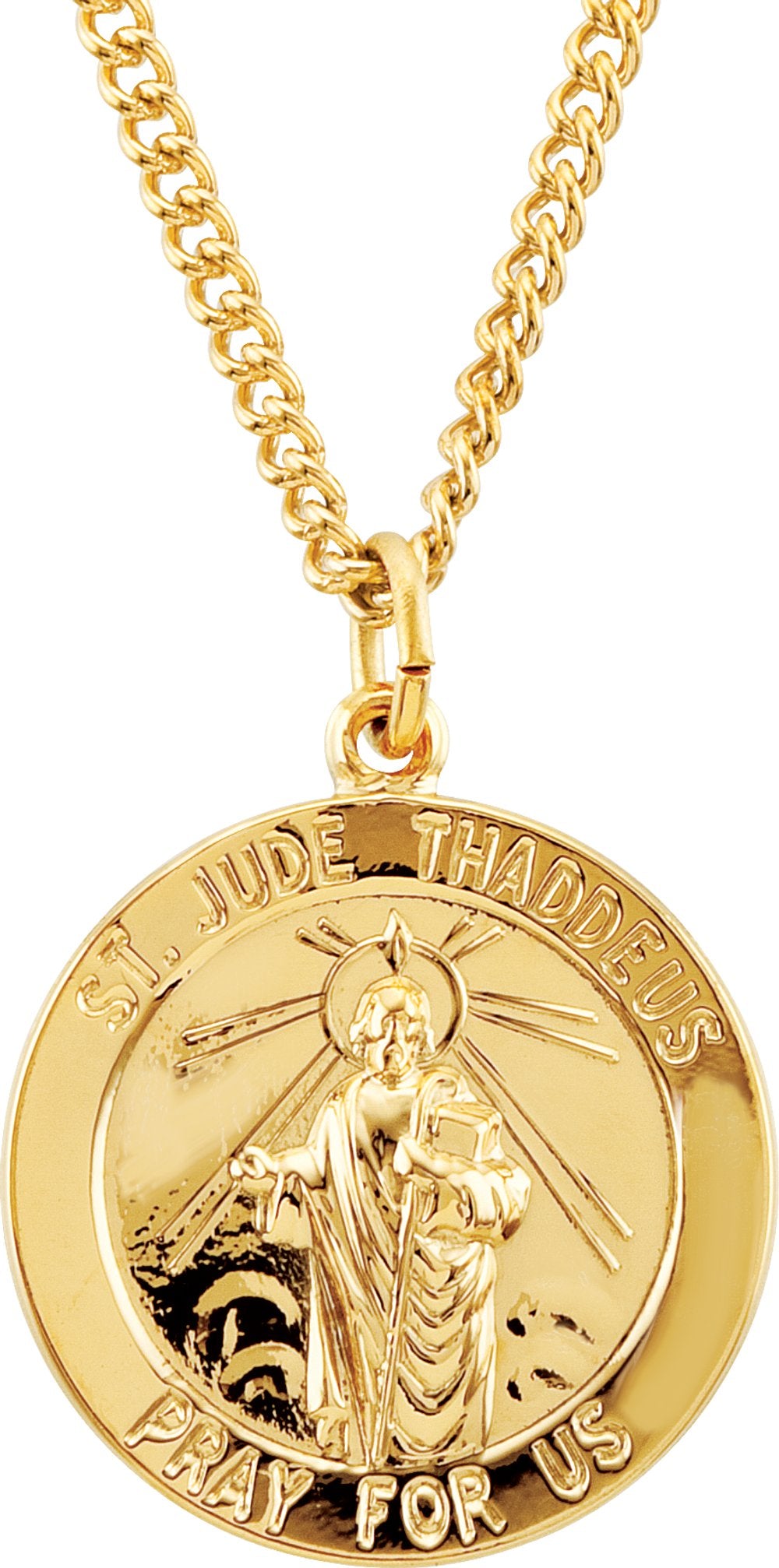 24K Yellow Gold Plated 22 mm Round St. Jude 24" Necklace