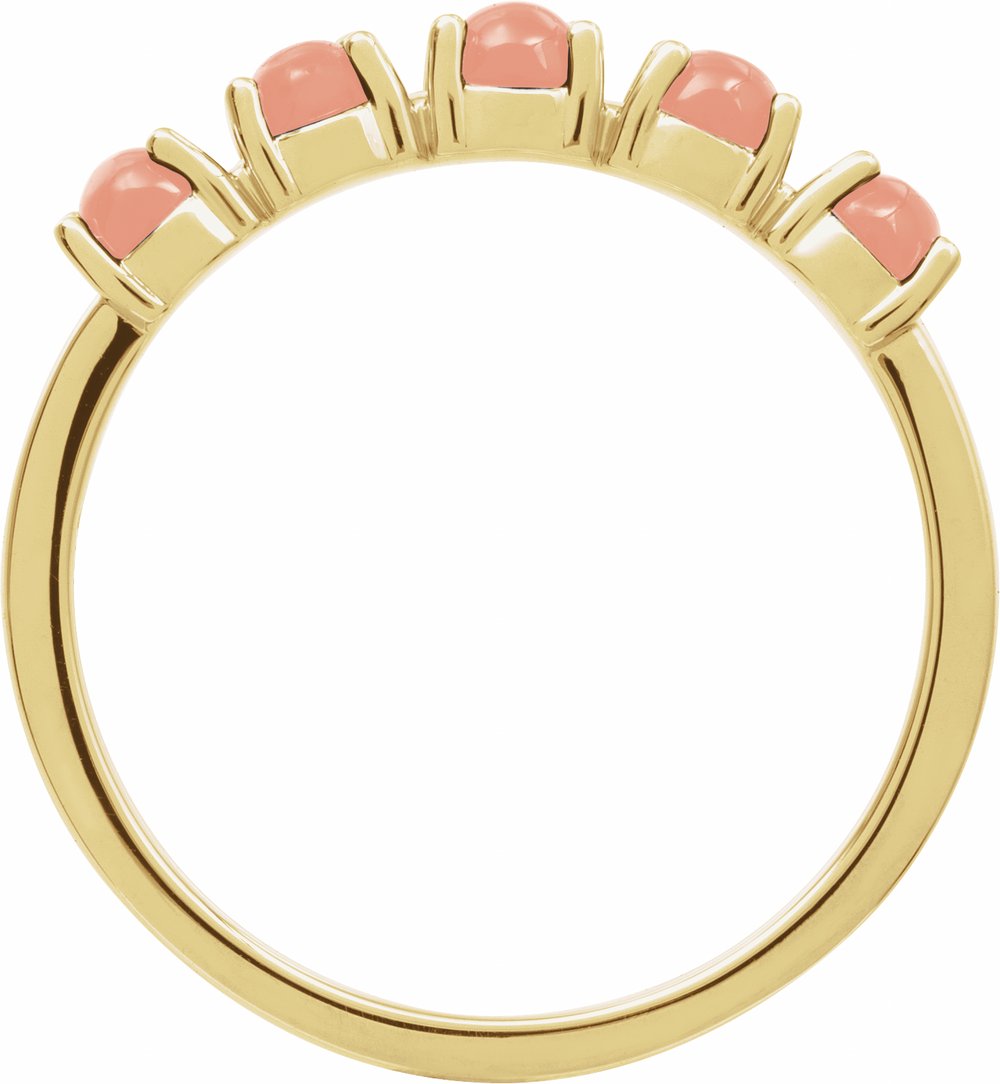 14K Yellow Gold Natural Pink Coral Cabochon Stackable Ring
