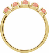 14K Yellow Gold Natural Pink Coral Cabochon Stackable Ring