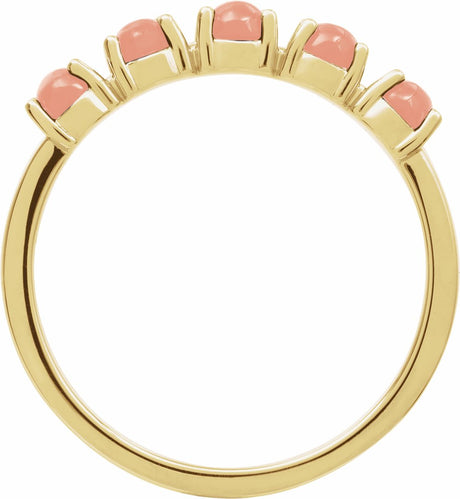 14K Yellow Gold Natural Pink Coral Cabochon Stackable Ring