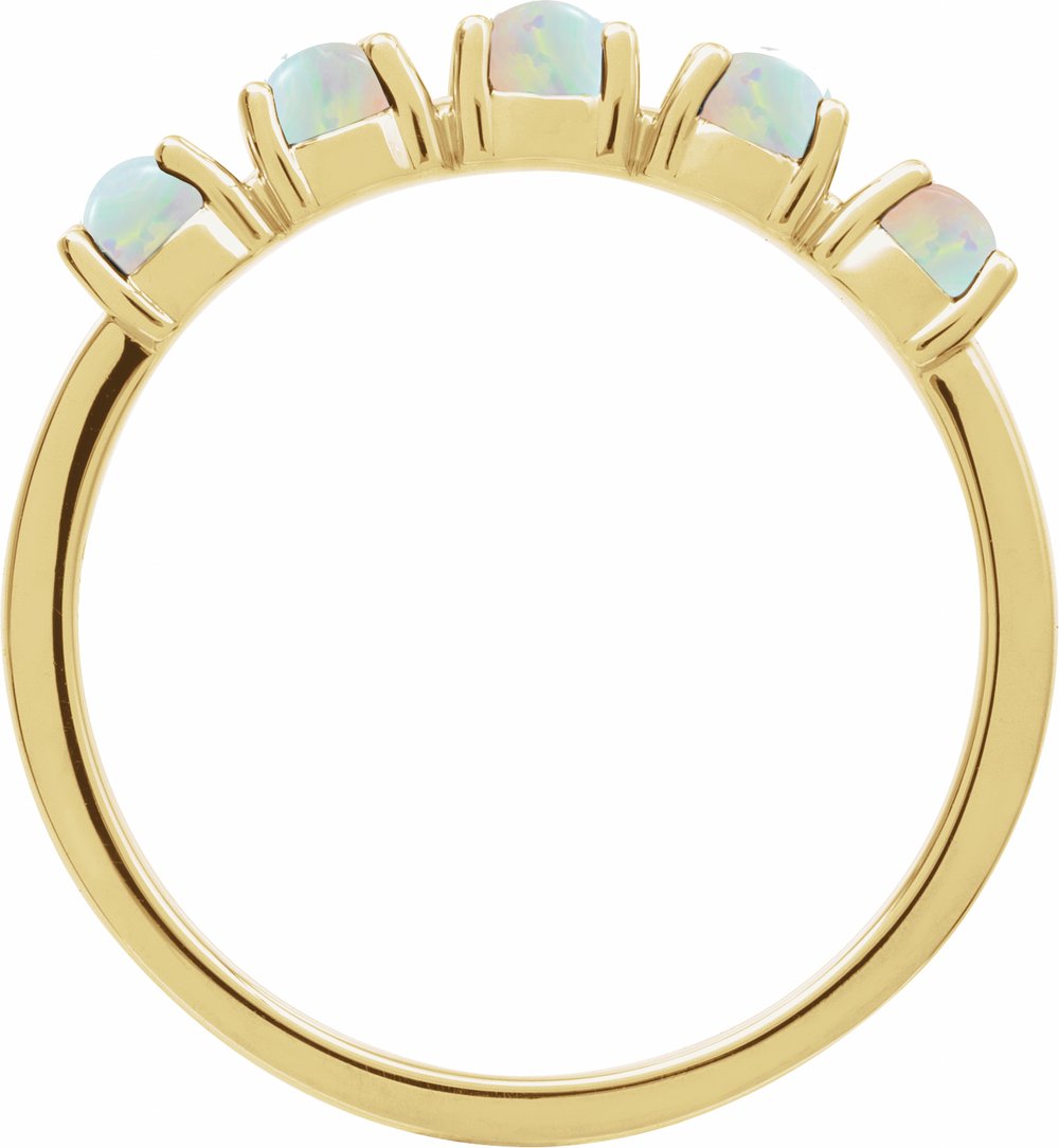 14K Yellow Gold Natural White Opal Cabochon Stackable Ring
