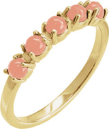 14K Yellow Gold Natural Pink Coral Cabochon Stackable Ring