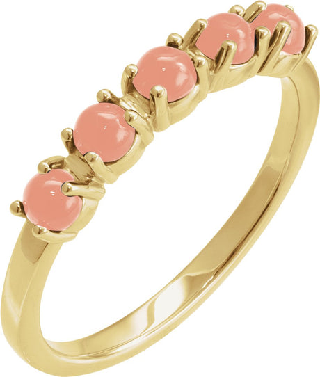 14K Yellow Gold Natural Pink Coral Cabochon Stackable Ring