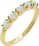 14K Yellow Gold Natural White Opal Cabochon Stackable Ring