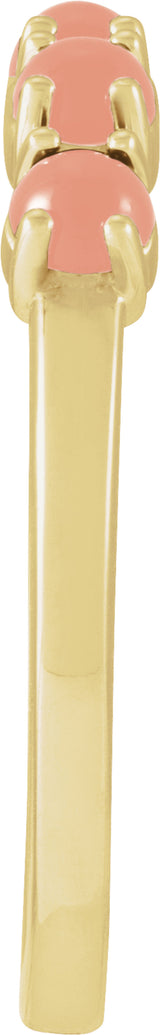 14K Yellow Gold Natural Pink Coral Cabochon Stackable Ring