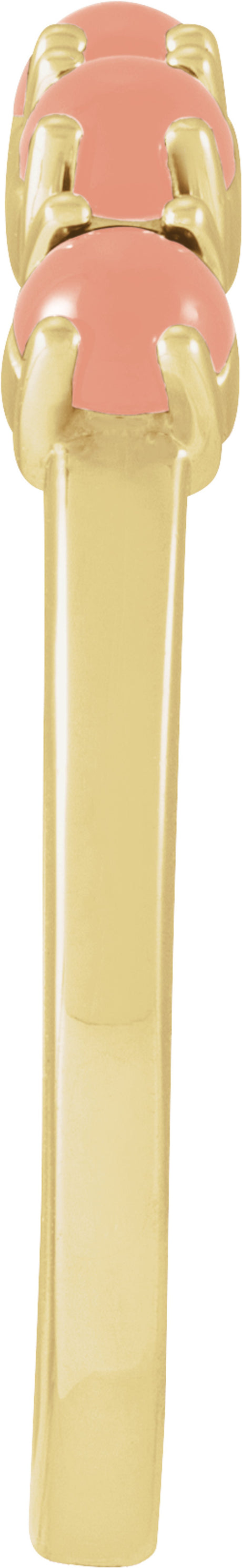 14K Yellow Gold Natural Pink Coral Cabochon Stackable Ring