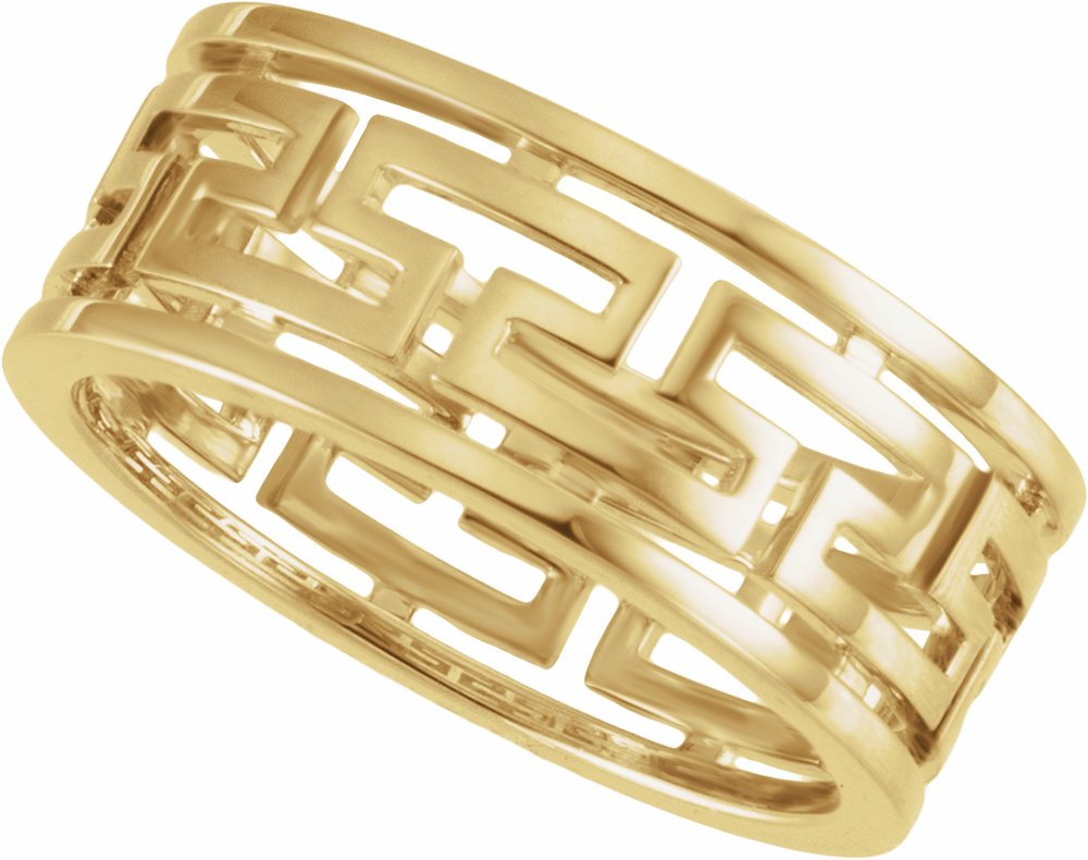 14K Yellow Gold Pierced Greek Key Band