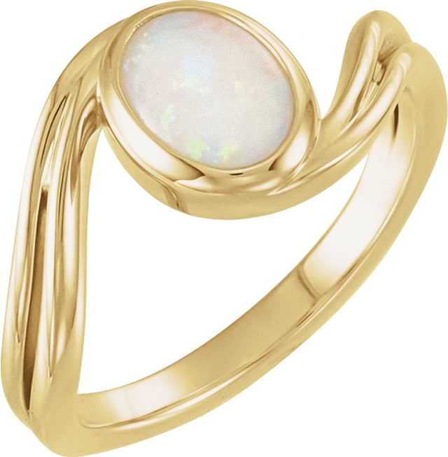 14K Yellow Gold  Natural White Opal Cabochon Ring