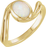 14K Yellow Gold Natural White Opal Cabochon Ring