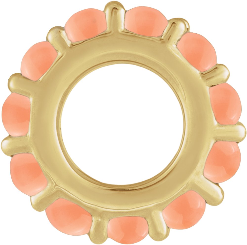 14K Yellow Gold Natural Pink Coral Cabochon Spacer Charm/Pendant