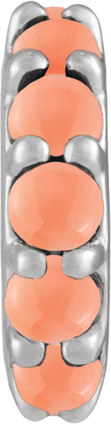 Sterling Silver Natural Pink Coral Cabochon Spacer Charm/Pendant