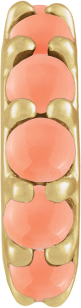 14K Yellow Gold Natural Pink Coral Cabochon Spacer Charm/Pendant