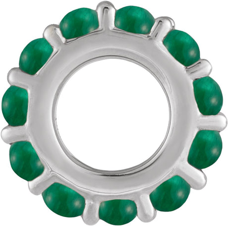 Sterling Silver Lab-Grown Emerald Cabochon Spacer Charm/Pendant