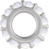 Sterling Silver Natural Rainbow Moonstone Cabochon Spacer Charm/Pendant