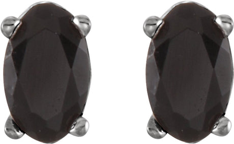 14K White Natural Black Onyx Earrings