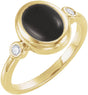 14K Yellow Gold Natural Black Onyx & 1/8 CTW Natural Onyx Cabochon Ring