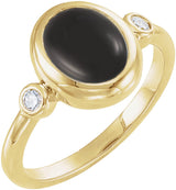 14K Yellow Gold Natural Black Onyx & 1/8 CTW Natural Onyx Cabochon Ring