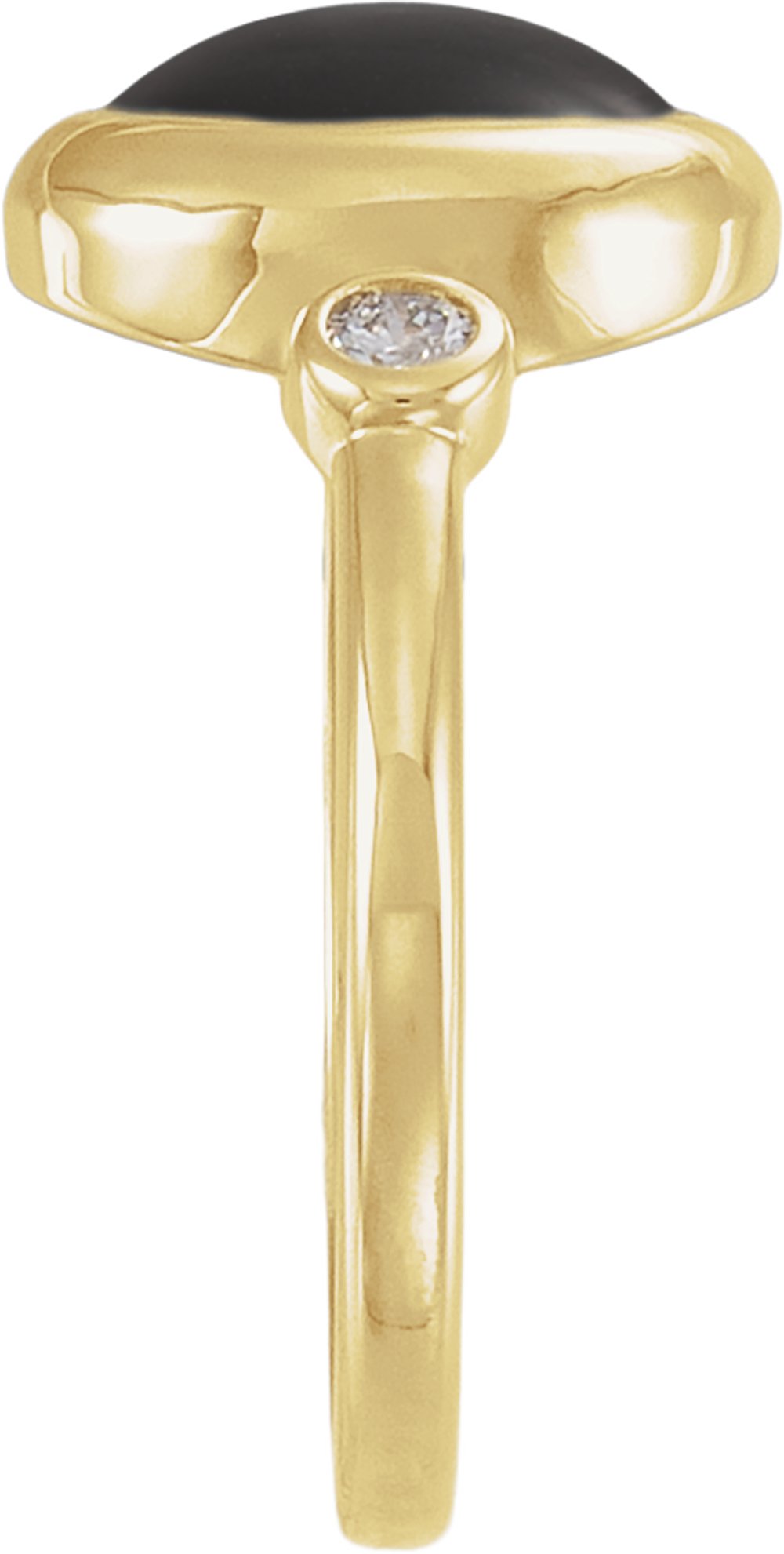 14K Yellow Gold Natural Black Onyx & 1/8 CTW Natural Onyx Cabochon Ring